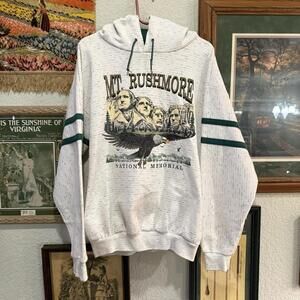 Vintage Prairie Mountain Hoodie Sweatshirt Mens XL Gray Mount Rushmore‎ Graphic